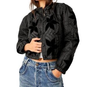 Free People Black Quilted Bomber Jacket